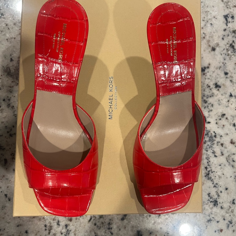Michael Kors Collection Red Croc-Pattern Mules